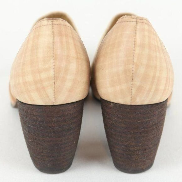 Schuler & Sons Philadelphia Women's Size 8.5 Cream Plaid Leather Slip On Heels - Picture 4 of 11